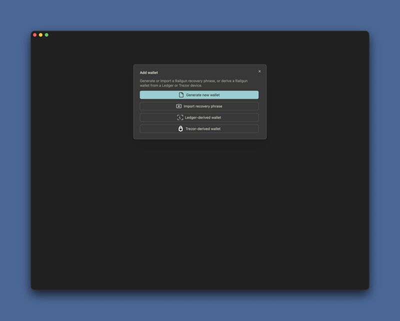 Create or import a wallet into the encrypted local vault.