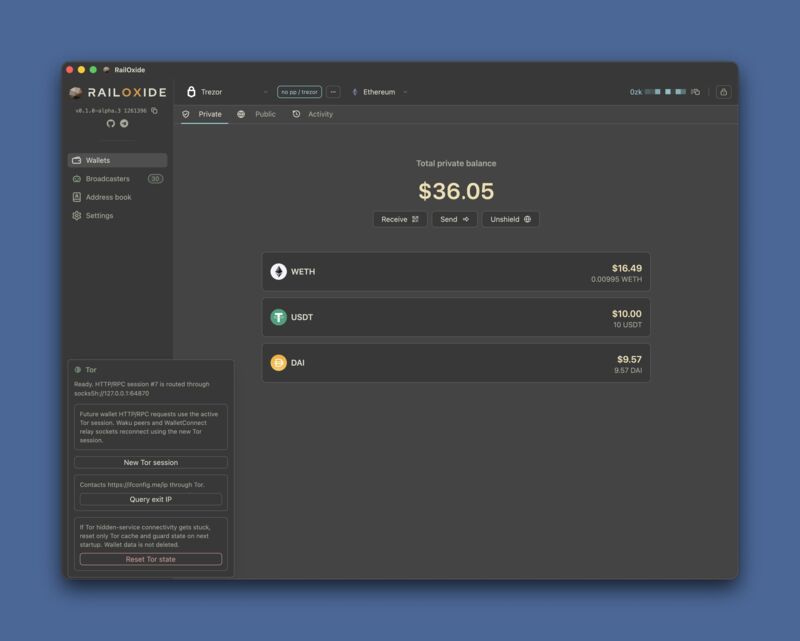 First-class integrated Tor routing for wallet RPC traffic.