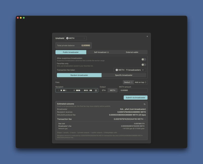 Move funds from a private 0zk balance back to a public account.